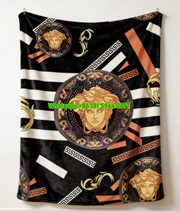 Versace Black White Orange Medusa Head Print Flannel Sofa Throw Blanket IMG_1453